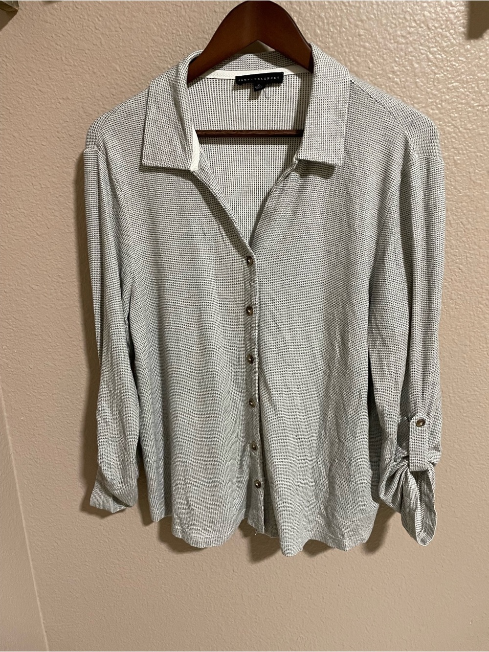 Jane and Delancey Light Gray Waffle Knit Button-Down Shirt